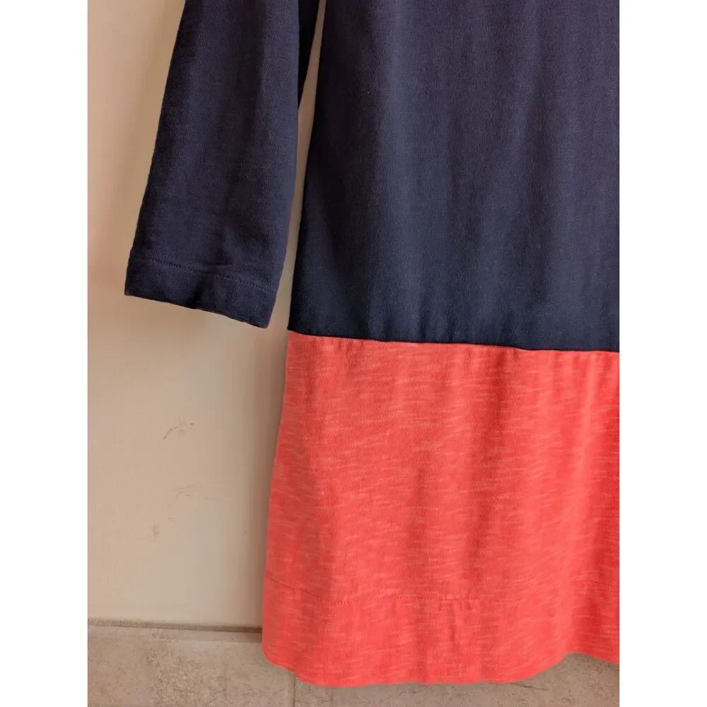 J.Crew Navy Coral Colorblock 100% Cotton Boat Neck Shift Dress XS 3/4 Sleeve